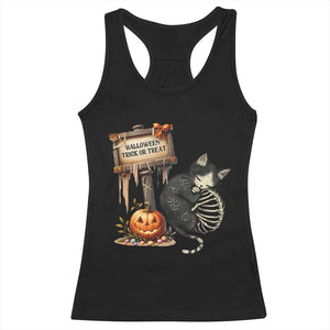 Halloween Trick Or Treat Black Cat Skeleton Racerback Tank Top TS12 Black Print Your Wear