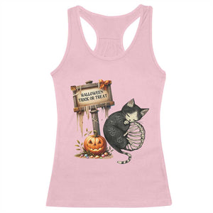 Halloween Trick Or Treat Black Cat Skeleton Racerback Tank Top TS12 Light Pink Print Your Wear