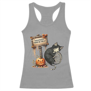 Halloween Trick Or Treat Black Cat Skeleton Racerback Tank Top TS12 Sport Gray Print Your Wear