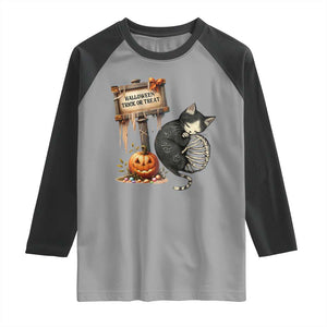 Halloween Trick Or Treat Black Cat Skeleton Halloween Raglan Shirt TS12 Sport Gray Black Print Your Wear