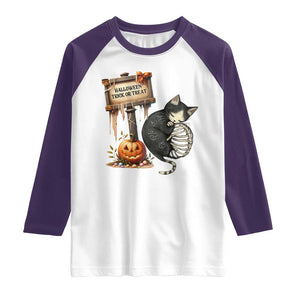 Halloween Trick Or Treat Black Cat Skeleton Halloween Raglan Shirt TS12 White Purple Print Your Wear