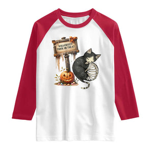 Halloween Trick Or Treat Black Cat Skeleton Halloween Raglan Shirt TS12 White Red Print Your Wear