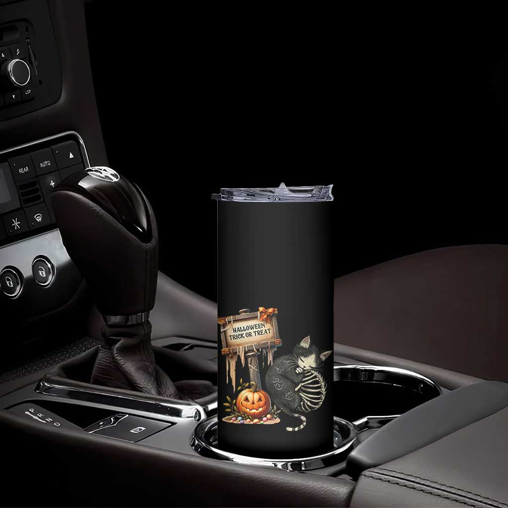 Halloween Trick Or Treat Black Cat Skeleton Halloween Skinny Tumbler TS12 Print Your Wear