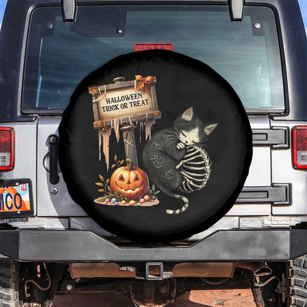 Halloween Trick Or Treat Black Cat Skeleton Halloween Spare Tire Cover TS12 No hole Black Print Your Wear