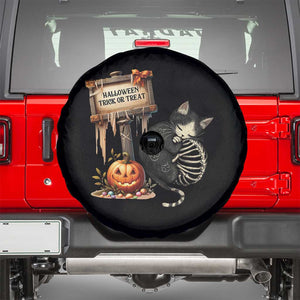 Halloween Trick Or Treat Black Cat Skeleton Halloween Spare Tire Cover TS12 Black Print Your Wear