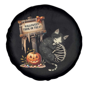 Halloween Trick Or Treat Black Cat Skeleton Halloween Spare Tire Cover TS12 Print Your Wear
