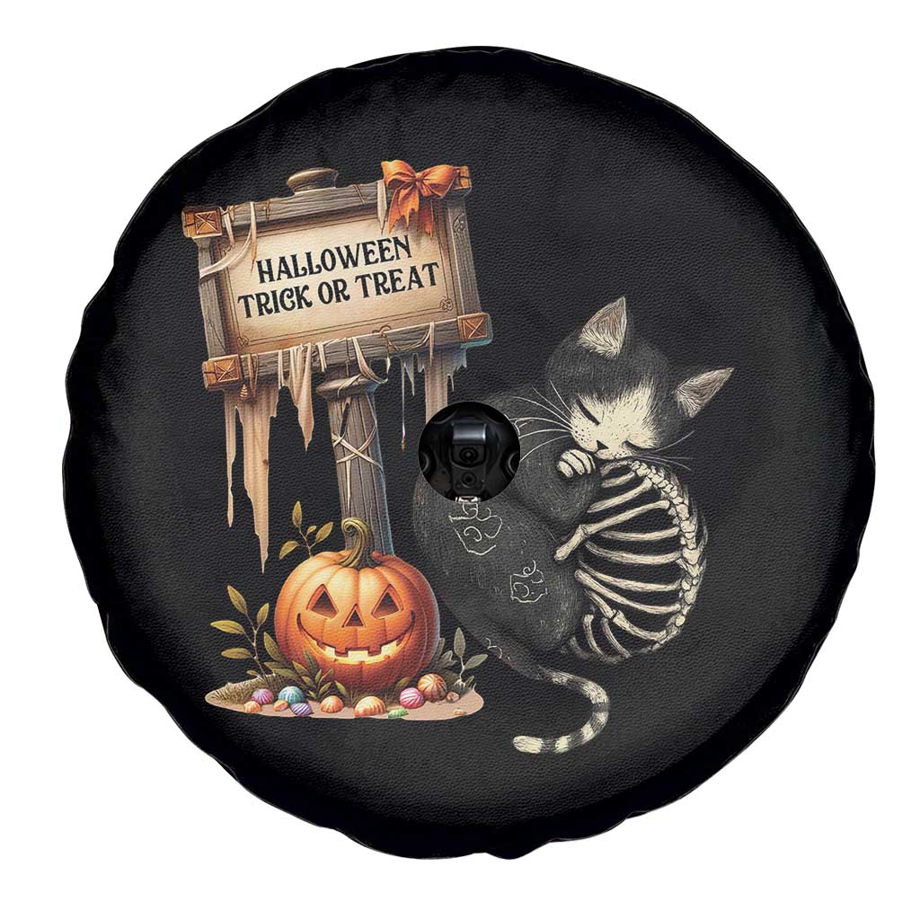 Halloween Trick Or Treat Black Cat Skeleton Halloween Spare Tire Cover TS12 Print Your Wear