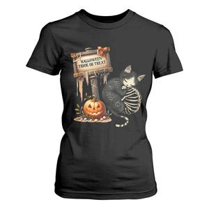 Halloween Trick Or Treat Black Cat Skeleton T Shirt For Women TS12 Black Print Your Wear