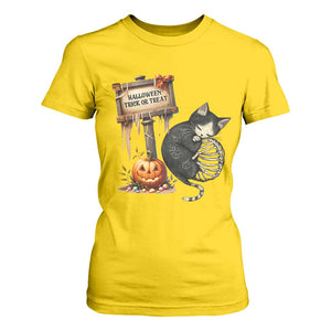 Halloween Trick Or Treat Black Cat Skeleton T Shirt For Women TS12 Daisy Print Your Wear