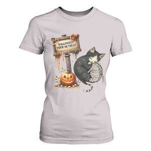Halloween Trick Or Treat Black Cat Skeleton T Shirt For Women TS12 Ice Gray Print Your Wear