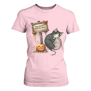 Halloween Trick Or Treat Black Cat Skeleton T Shirt For Women TS12 Light Pink Print Your Wear