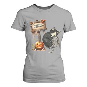 Halloween Trick Or Treat Black Cat Skeleton T Shirt For Women TS12 Sport Gray Print Your Wear
