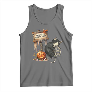 Halloween Trick Or Treat Black Cat Skeleton Halloween Tank Top TS12 Black Heather Print Your Wear