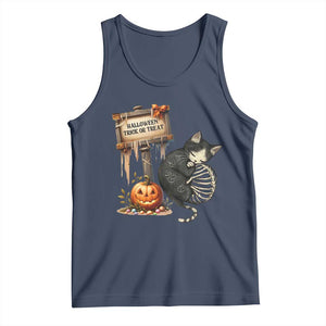 Halloween Trick Or Treat Black Cat Skeleton Halloween Tank Top TS12 Navy Print Your Wear
