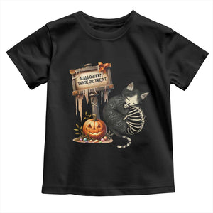 Halloween Trick Or Treat Black Cat Skeleton Toddler T Shirt TS12 Black Print Your Wear