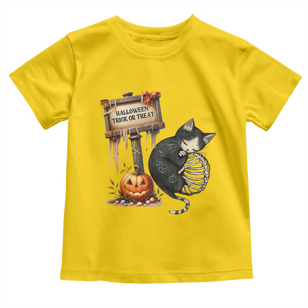 Halloween Trick Or Treat Black Cat Skeleton Toddler T Shirt TS12 Daisy Print Your Wear