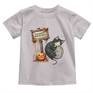 Halloween Trick Or Treat Black Cat Skeleton Toddler T Shirt TS12 Ice Gray Print Your Wear
