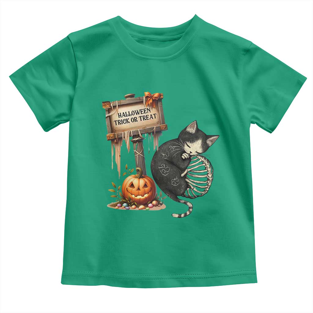 Halloween Trick Or Treat Black Cat Skeleton Toddler T Shirt TS12 Irish Green Print Your Wear