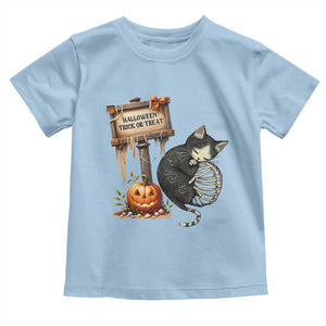 Halloween Trick Or Treat Black Cat Skeleton Toddler T Shirt TS12 Light Blue Print Your Wear