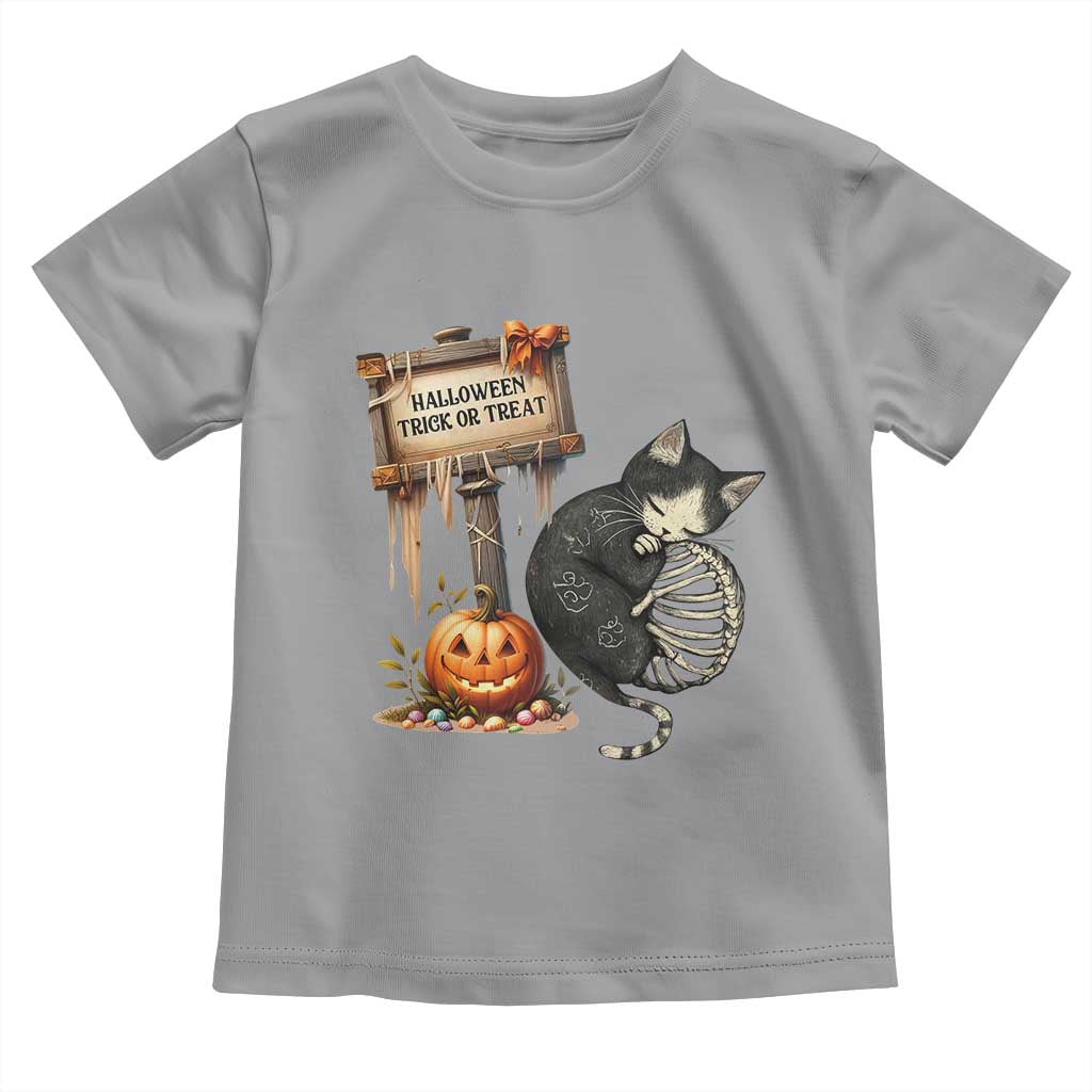 Halloween Trick Or Treat Black Cat Skeleton Toddler T Shirt TS12 Sport Gray Print Your Wear