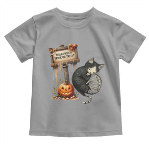 Halloween Trick Or Treat Black Cat Skeleton Toddler T Shirt TS12 Sport Gray Print Your Wear