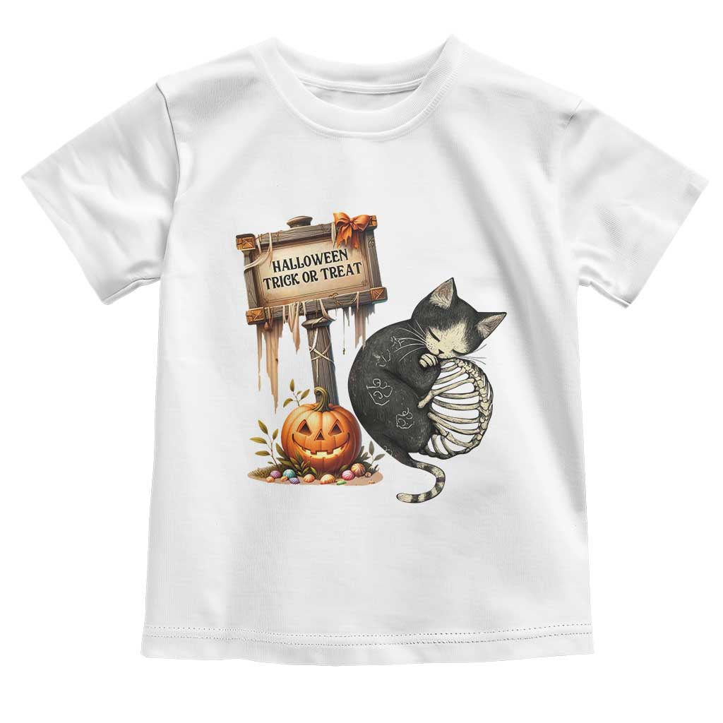 Halloween Trick Or Treat Black Cat Skeleton Toddler T Shirt TS12 White Print Your Wear