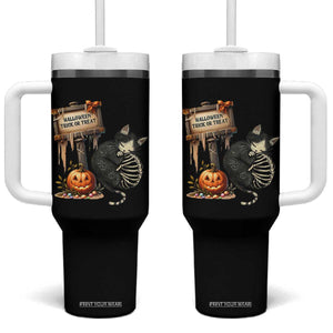 Halloween Trick Or Treat Black Cat Skeleton Halloween Tumbler With Handle TS12 One Size: 40 oz Black Print Your Wear