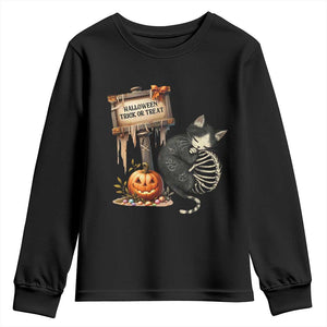 Halloween Trick Or Treat Black Cat Skeleton Youth Sweatshirt TS12 Black Print Your Wear