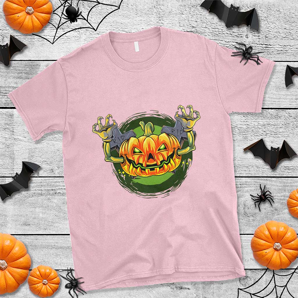 Funny Halloween Pumpkin Ghoul T Shirt Scary Zombie Hands TS12 Light Pink Print Your Wear