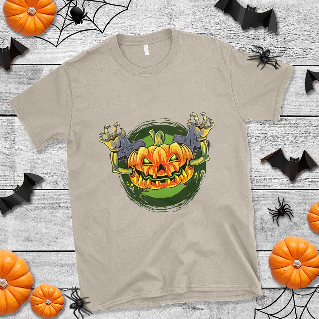 Funny Halloween Pumpkin Ghoul T Shirt Scary Zombie Hands TS12 Sand Print Your Wear