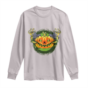 Funny Halloween Pumpkin Ghoul Long Sleeve Shirt Scary Zombie Hands TS12 Ice Gray Print Your Wear