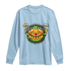Funny Halloween Pumpkin Ghoul Long Sleeve Shirt Scary Zombie Hands TS12 Light Blue Print Your Wear