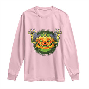 Funny Halloween Pumpkin Ghoul Long Sleeve Shirt Scary Zombie Hands TS12 Light Pink Print Your Wear