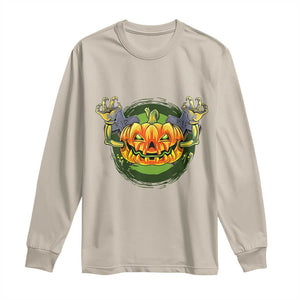 Funny Halloween Pumpkin Ghoul Long Sleeve Shirt Scary Zombie Hands TS12 Sand Print Your Wear