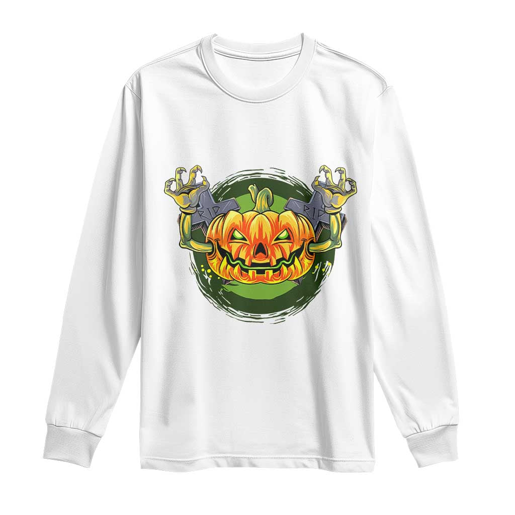 Funny Halloween Pumpkin Ghoul Long Sleeve Shirt Scary Zombie Hands TS12 White Print Your Wear