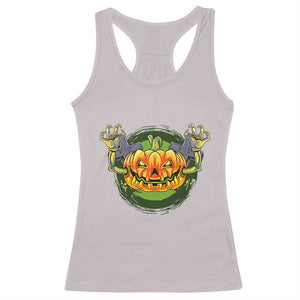 Funny Halloween Pumpkin Ghoul Racerback Tank Top Scary Zombie Hands TS12 Ice Gray Print Your Wear
