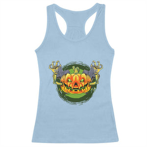 Funny Halloween Pumpkin Ghoul Racerback Tank Top Scary Zombie Hands TS12 Light Blue Print Your Wear