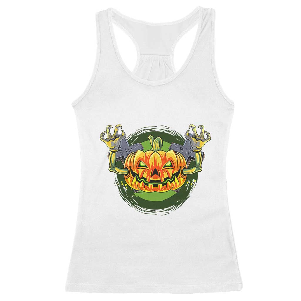 Funny Halloween Pumpkin Ghoul Racerback Tank Top Scary Zombie Hands TS12 White Print Your Wear