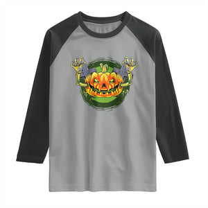 Funny Halloween Pumpkin Ghoul Raglan Shirt Scary Zombie Hands TS12 Sport Gray Black Print Your Wear