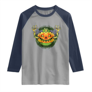 Funny Halloween Pumpkin Ghoul Raglan Shirt Scary Zombie Hands TS12 Sport Gray Navy Print Your Wear