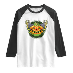 Funny Halloween Pumpkin Ghoul Raglan Shirt Scary Zombie Hands TS12 White Black Print Your Wear