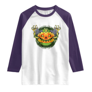 Funny Halloween Pumpkin Ghoul Raglan Shirt Scary Zombie Hands TS12 White Purple Print Your Wear