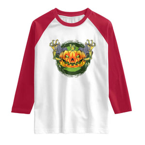 Funny Halloween Pumpkin Ghoul Raglan Shirt Scary Zombie Hands TS12 White Red Print Your Wear
