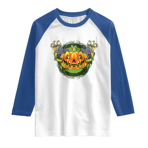 Funny Halloween Pumpkin Ghoul Raglan Shirt Scary Zombie Hands TS12 White Royal Print Your Wear
