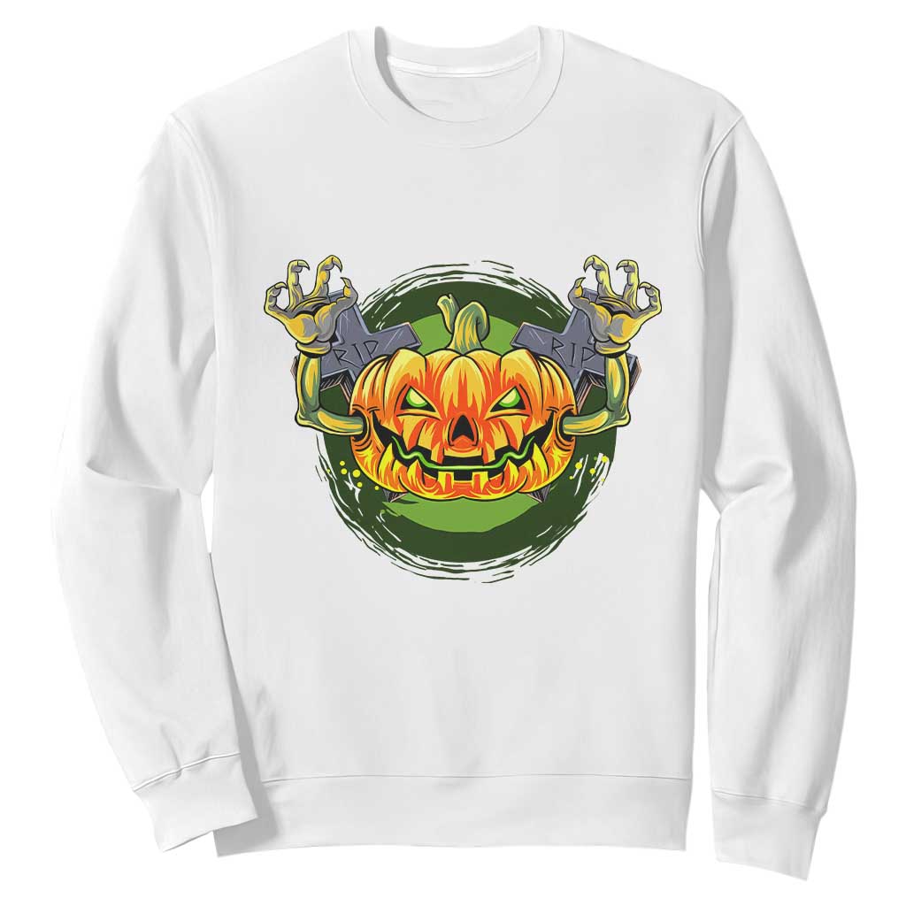 Funny Halloween Pumpkin Ghoul Sweatshirt Scary Zombie Hands TS12 White Print Your Wear