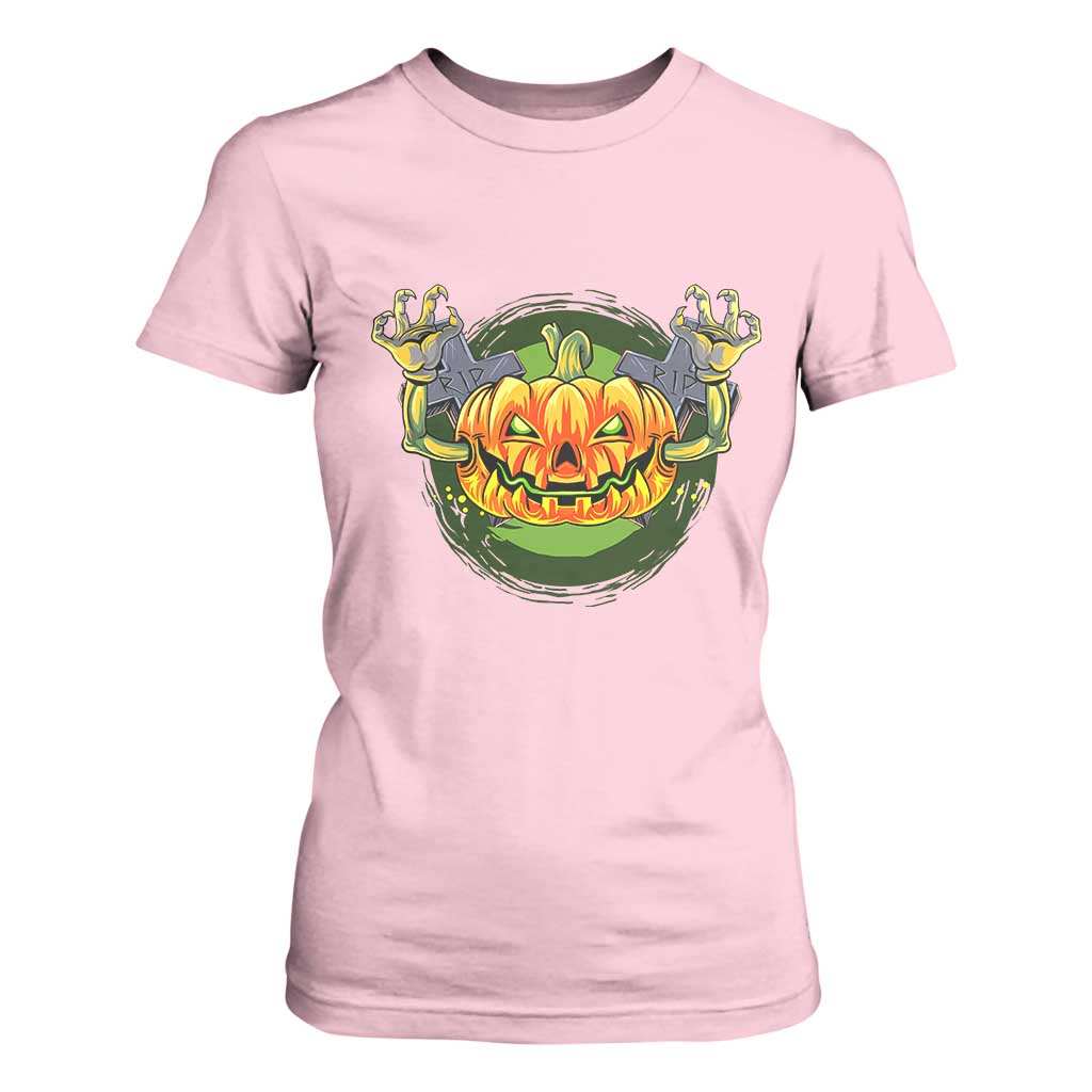 Funny Halloween Pumpkin Ghoul T Shirt For Women Scary Zombie Hands TS12 Light Pink Print Your Wear