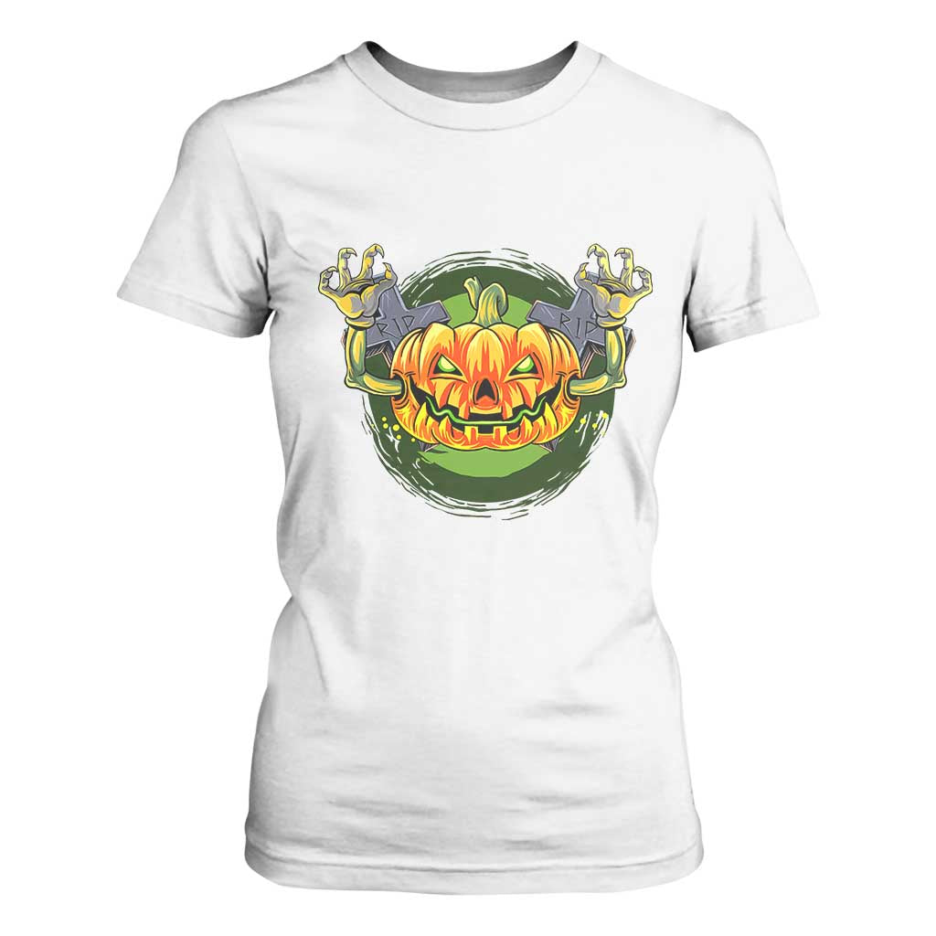 Funny Halloween Pumpkin Ghoul T Shirt For Women Scary Zombie Hands TS12 White Print Your Wear