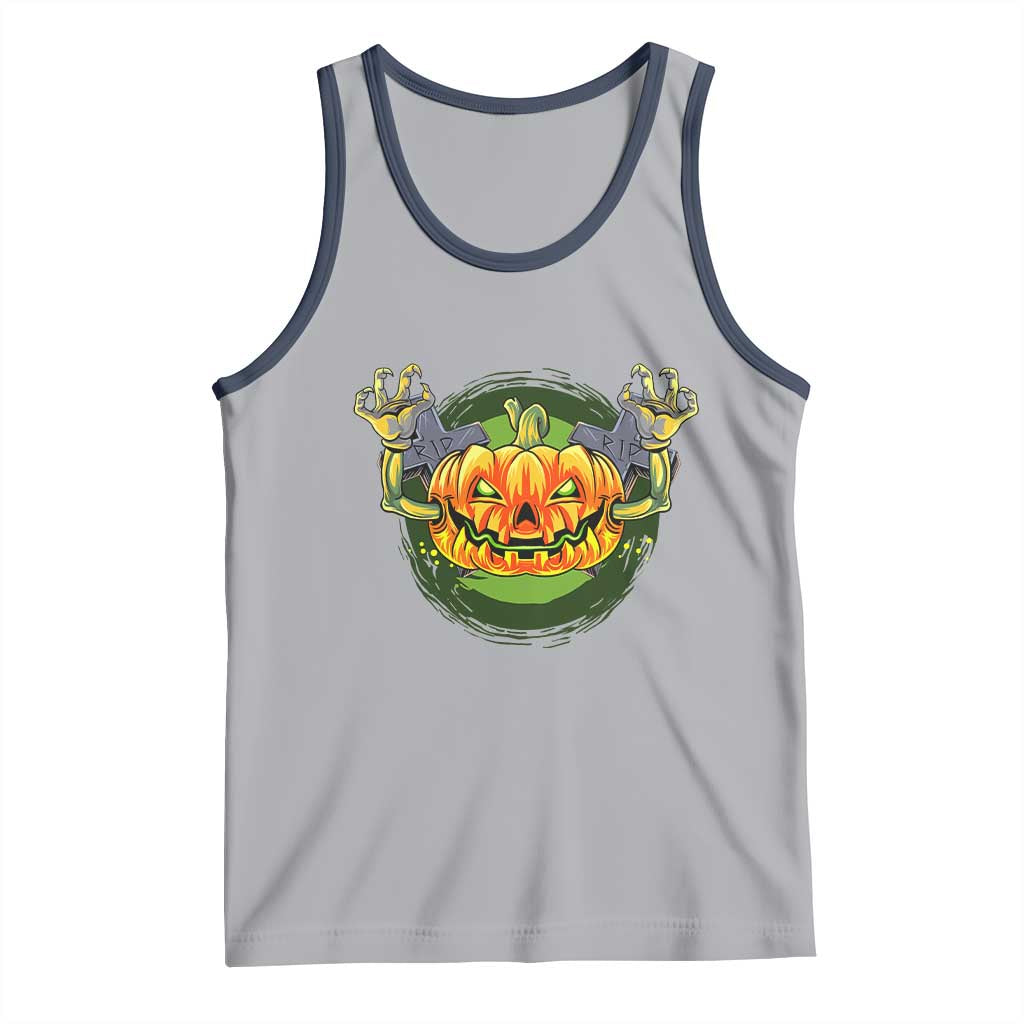 Funny Halloween Pumpkin Ghoul Tank Top Scary Zombie Hands TS12 Athletic Heather Navy Print Your Wear