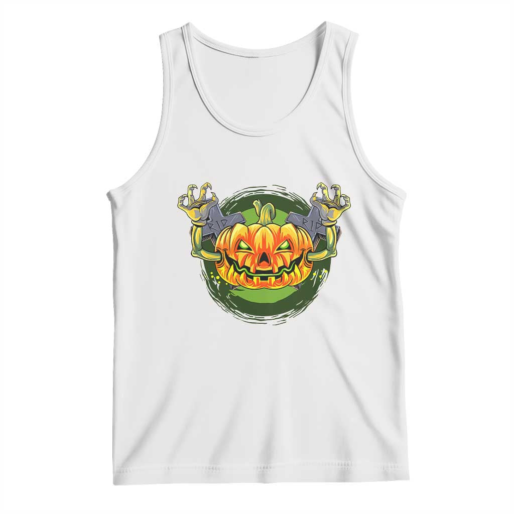 Funny Halloween Pumpkin Ghoul Tank Top Scary Zombie Hands TS12 White Print Your Wear