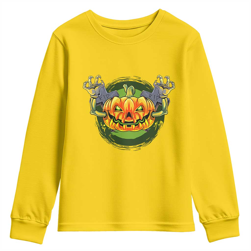Funny Halloween Pumpkin Ghoul Youth Sweatshirt Scary Zombie Hands TS12 Daisy Print Your Wear